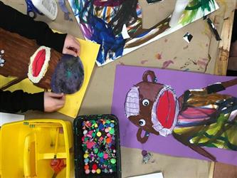 Children working on monkey art project