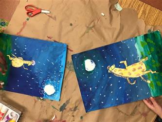 Painting of giraffe dancing