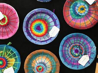 Colorful weaving project made by second graders